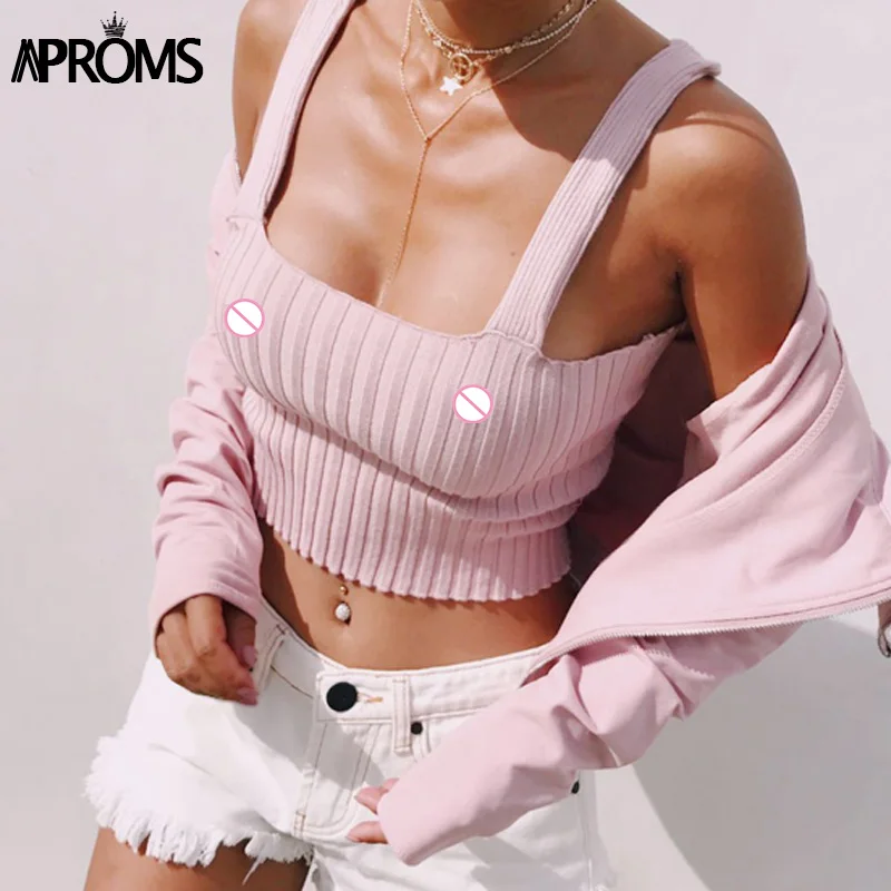 Aproms квадратным вырезом рукавов майки женская мода уличная укороченный топ 90 s Прохладный Девушки Трикотажные топы для женская одежда