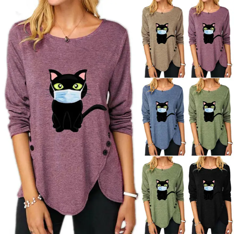 

Women Round Neck Long Sleeve T Shirt Tops Casual Loose Irregular Tunic Plus Size