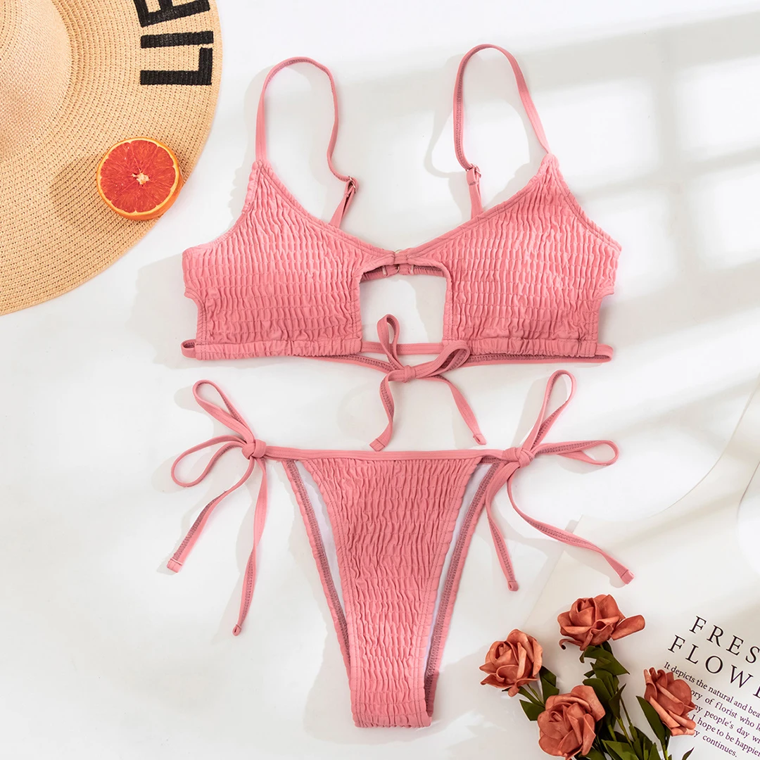 

Sexy Black Micro String Thong Bikinis 2021 Mujer Women's Swimsuits Cut Out Swimwear Ruched Bathing Suit Biquinis Swimming Suit