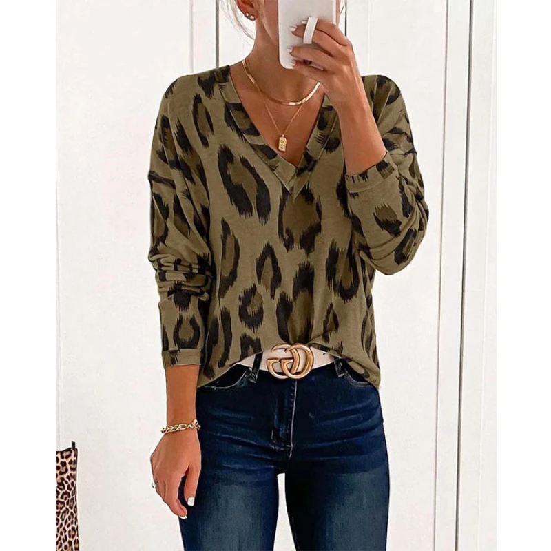 Элегантная Молодежная Футболка с леопардовым принтом Новинка весна-осень 2022