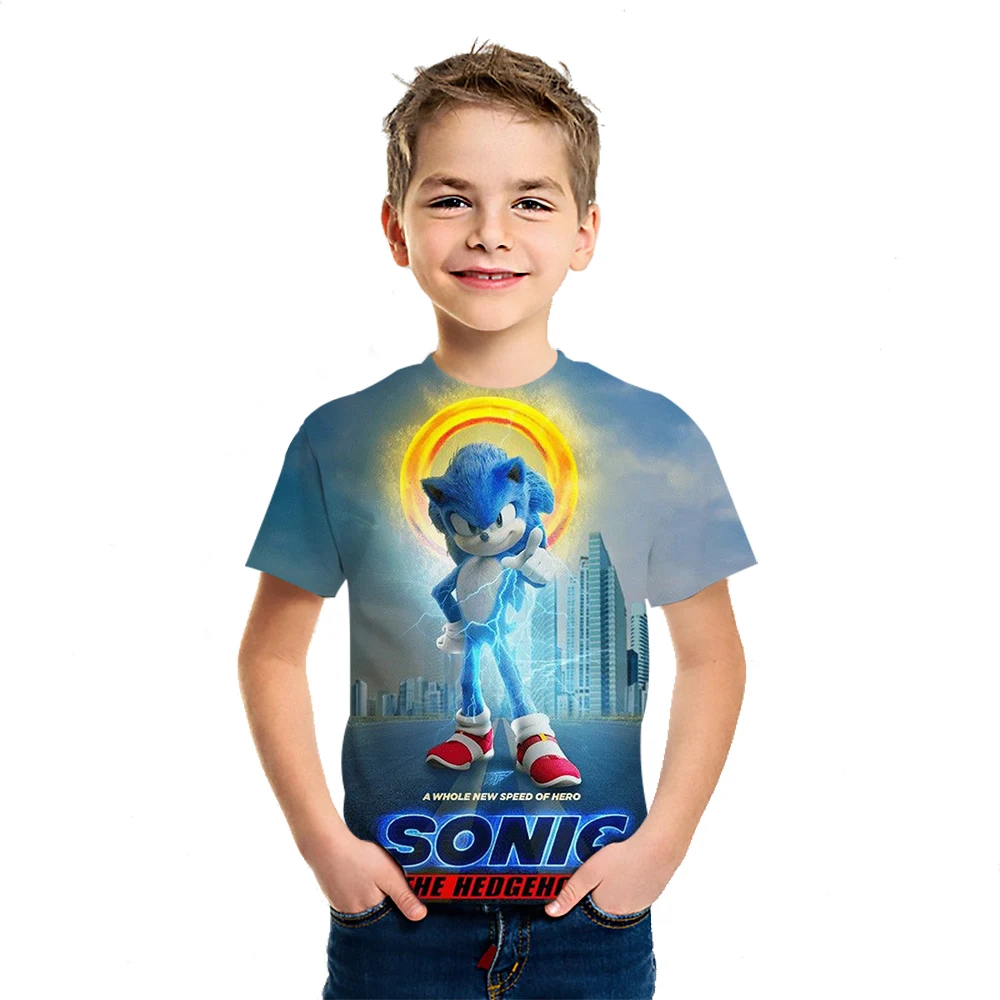 Sonic 2021 летняя футболка для мальчиков и девочек с 3D принтом новый детский