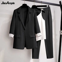 womens professional suit pants set 2021 autumn new elegant blazers jacket trousers vest three piece korean fashion coat set