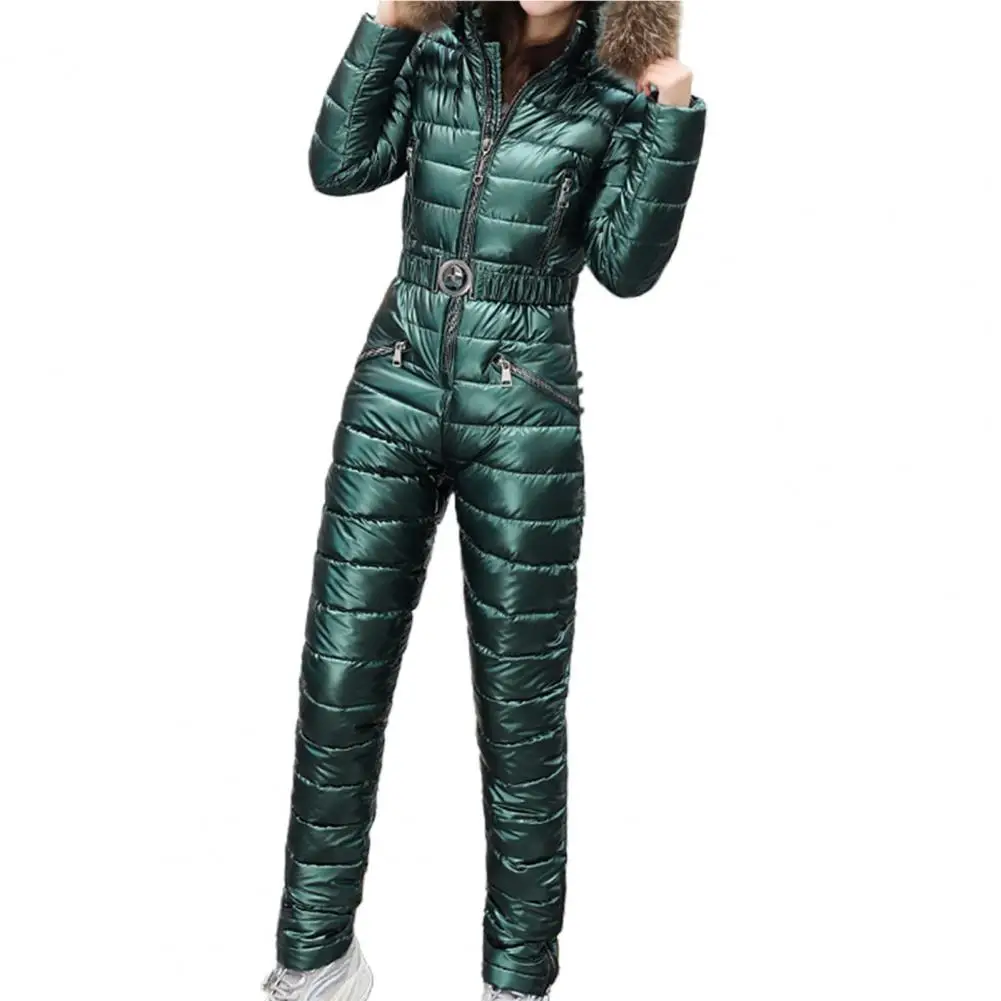 Winter Jackets Women Ski Suit High-waist Super Comfortable Solid Color Women One-piece Hooded Jacket Jumpsuit for Outdoor