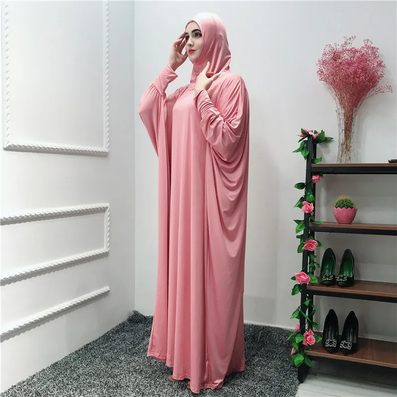 

Muslim Women One Piece Prayer Dress Set Islamic Clothing Saudi Turk Umrah Outfit Hooded Abaya Jilbab with Attached Hijab Scarf