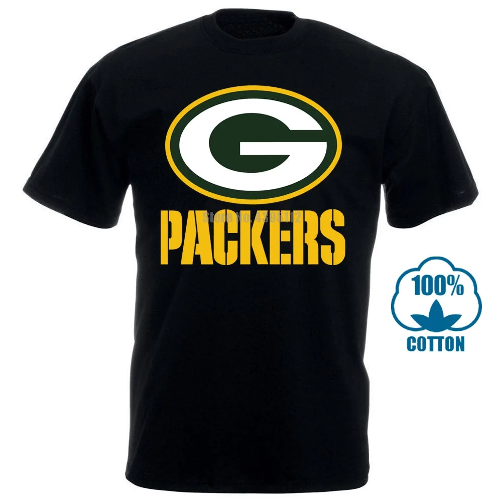 Футболка The Packers, профессиональная команда американских футболистов, черная футболка,, хлопковые футболки с коротким рукавом, мужская одежда - Цвет: Черный