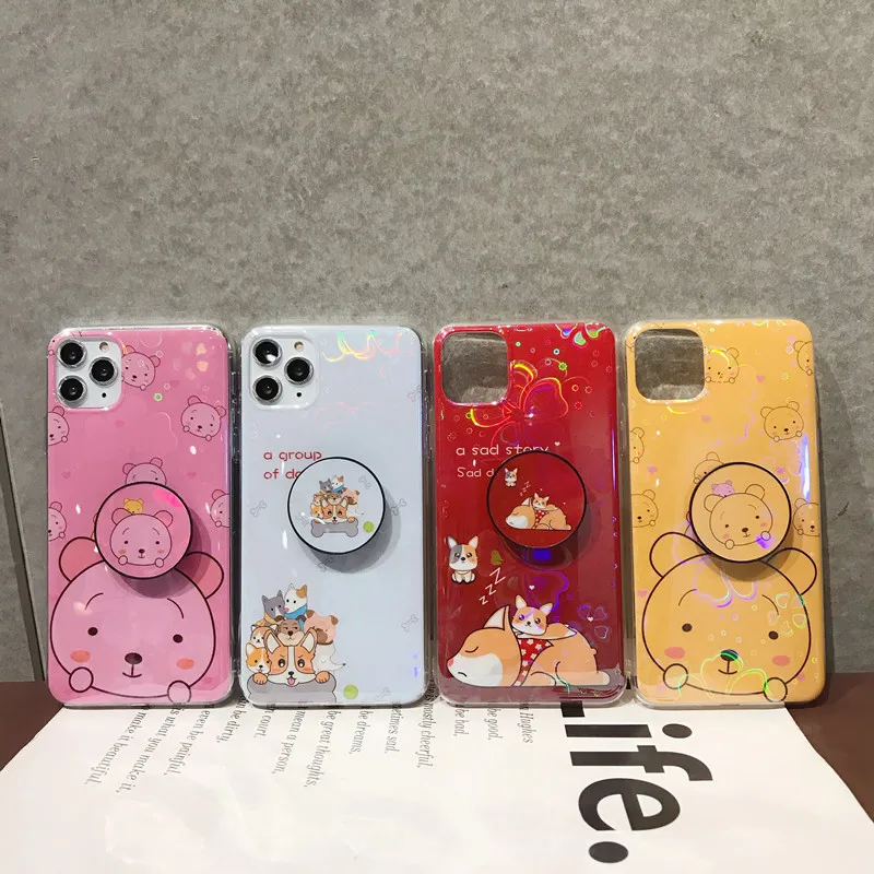 

KONSMART For Xiaomi Redmi 9T Cute Cartoon Bear Silicone Soft Phone Case Redmi9T Glitter Flower Back Cover With Holder