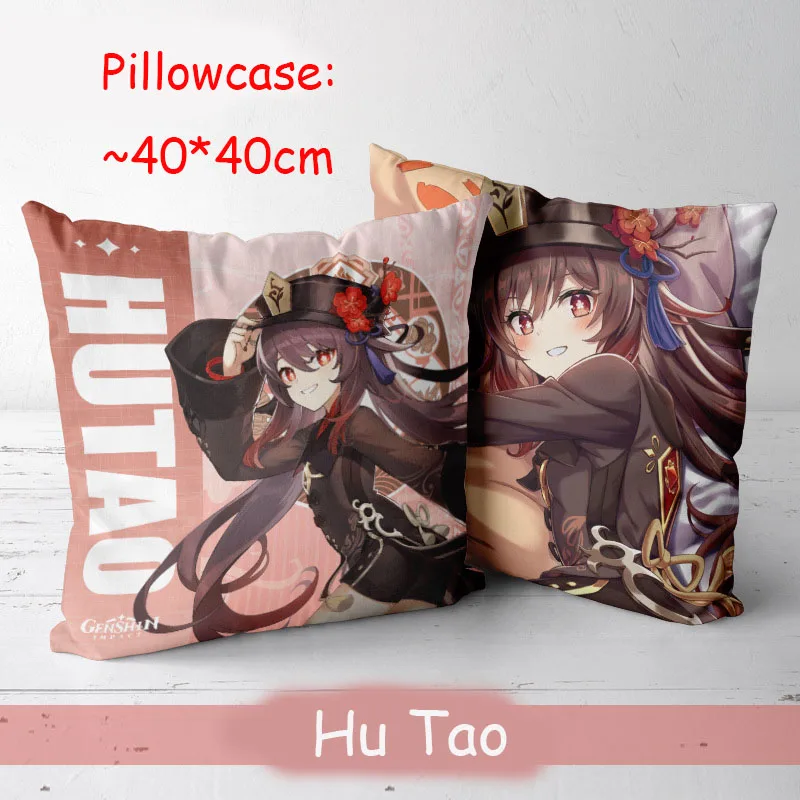 Genshin Impact Cosplay Pillowcase Zhongli HuTao Ganyu Xiao Yelan Ayato Baal Kazuha Collei Square Cushion Double Side Pillow Gift