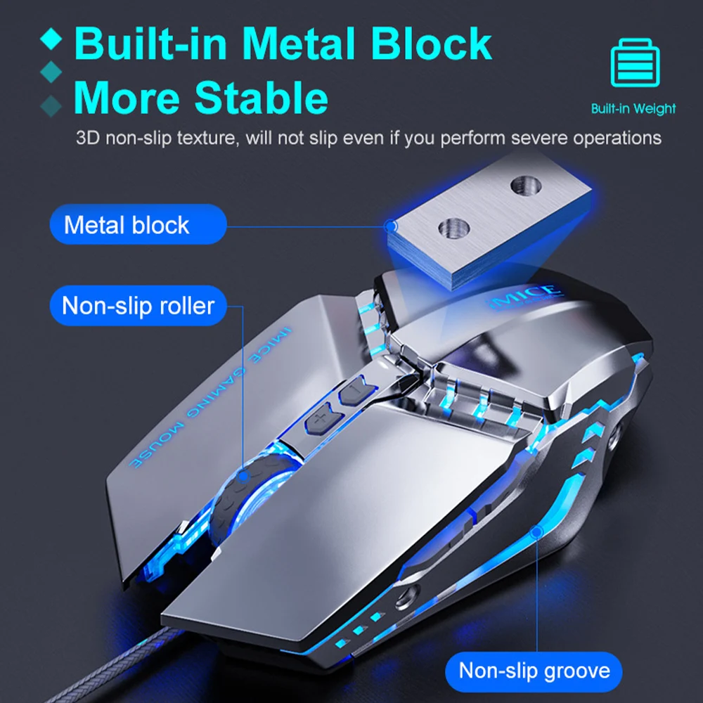 

T80 Custom Macros USB Wired Gaming Mouse Computer Gamer 3200 DPI Optical Mice for Laptop PC Game Mouse Breathing light