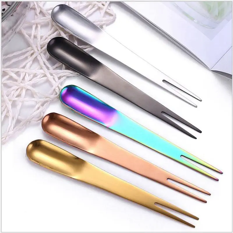 

Creative Stainless Steel Small Fork Fruit Salad Fork Gold Plated Cake Fork Dual Use One Spoon Fork Flatware