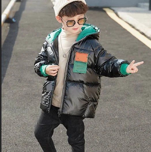 

Kid's new winter hooded warm color matching down jacket boys coat
