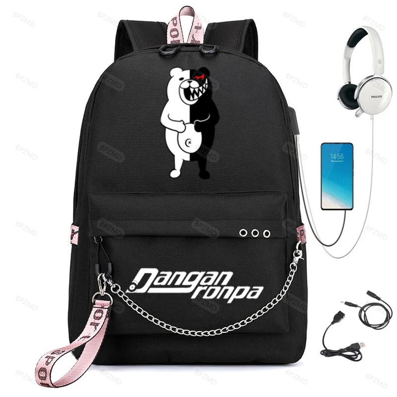 

Hot Cartoon Anime Danganronpa monokuma USB Backpack Women Men Teenager School Bag Women USB Travel Rucksack Large Mochila Escola