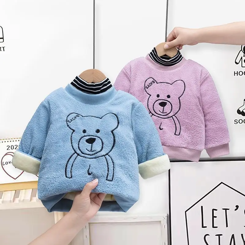 Зимняя одежда От 2 до 6 лет Bear свитеры для мальчиков и девочек плотные флисовые