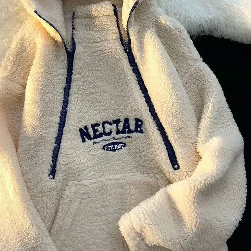 

Blue Letter Embroidery Oversized Hoodies Jackets for Women Coats Pullovers Streetwear Casual Women Winter Jacket Outerwear 2021