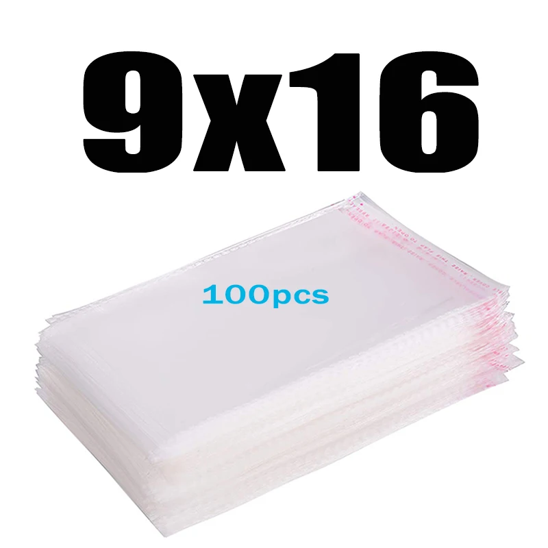 9x16CM 100pcs Прозрачный пластиковый самоклеющийся пакет целлофановые пакеты прозрачная Толстая самозапечатывающаяся маленькая упаковка герметичный полиэтиленовый пакет - Цвет: 9x16CM 100pcs
