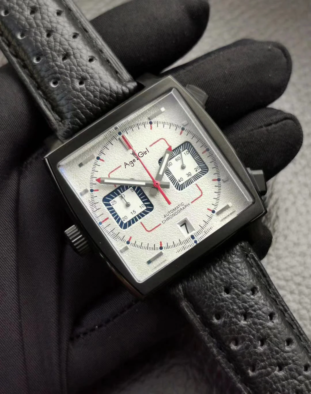 

Luxury Brand New Men Silver Black Sky Blue Leather Stainless Steel Chronograph Green Gulf Racing Sapphire Special Edition Watch