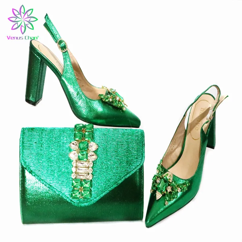 

New Coming Matching Lady Shoes and Bag Set In Heels Matching Women Shoes and Bag Set for Royal Wedding in Green Color