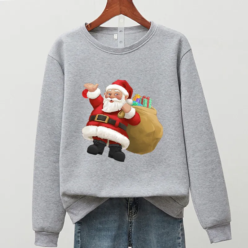 

Winter Women Sweatshirt ChristmasFleece O Neck Long Sleeve Tops Santa Claus Printed Pullover Casual Sweatshirt Women Clothes