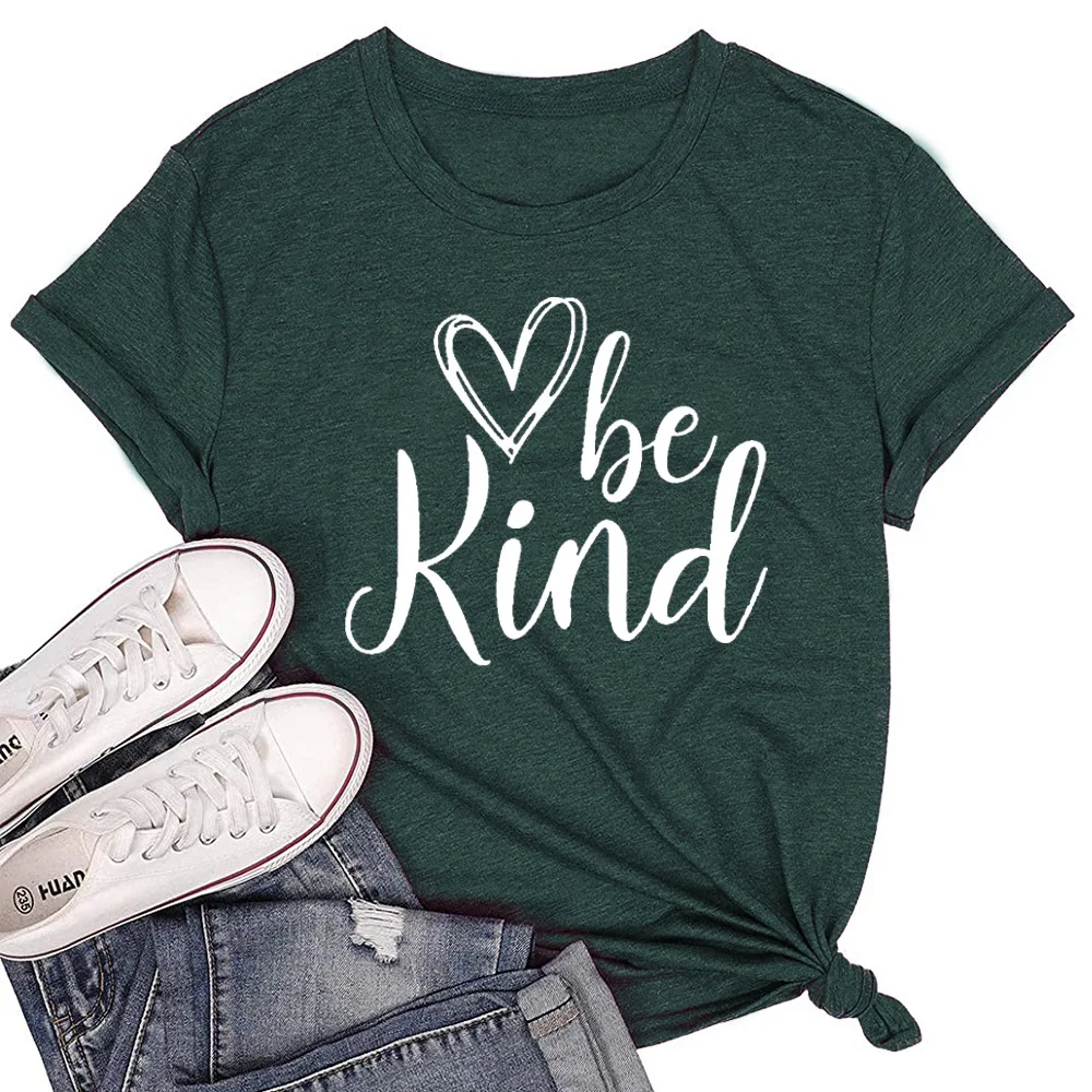

2021Summer New Relaxation Women's Top Be Kind Letter Pattern Round Collar Casual T-Shirt