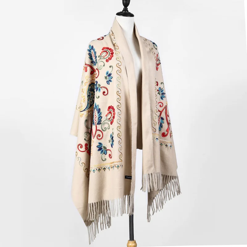 Абсолютно Новый Женский вышитый кашемировый шарф в этническом стиле тотемный