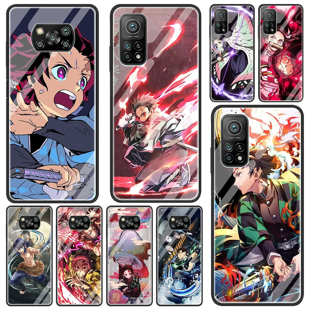 

Kimetsu No Yaiba Cover Case for Xiaomi Mi Poco X3 NFC Note 10 11 Lite 9T 10T Pro CC9E 10S Tempered Glass Soft Edge Shell