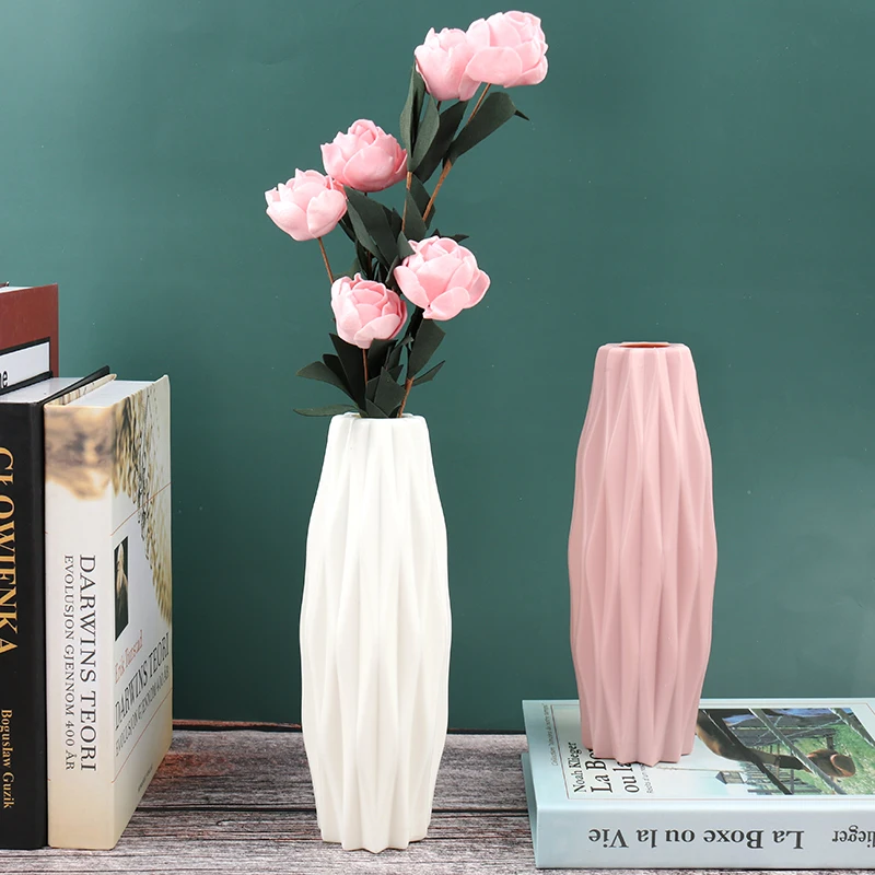 

Flower Vase Decoration Home Plastic Vase White Imitation Ceramic Flower Pot Flower Basket Nordic Decoration Vases for Flowers