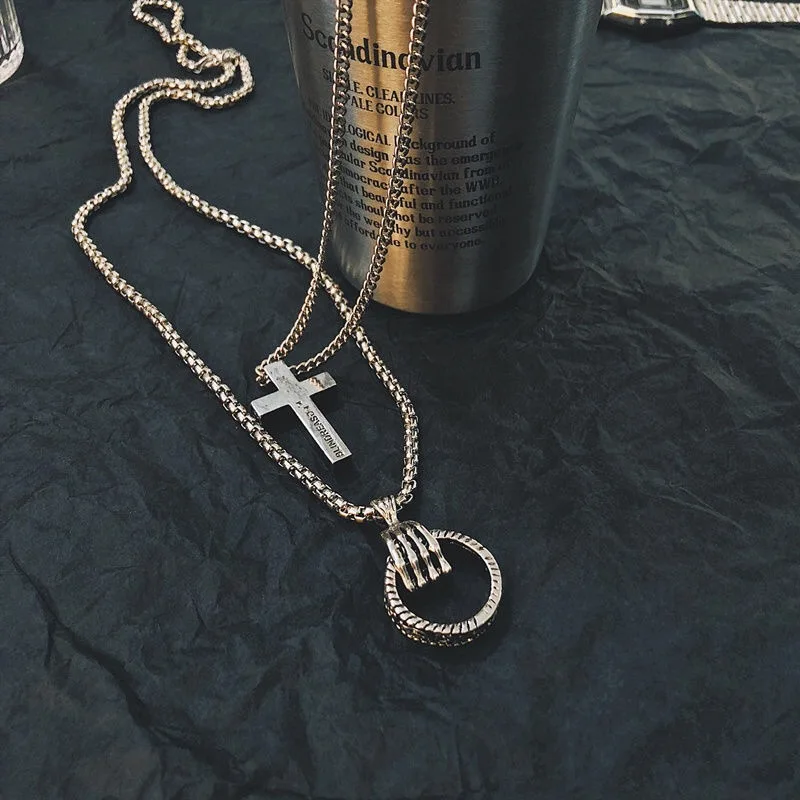 

New Personality Multi-layered Metal Cross Hip Hop Long Chain Cool Simple Necklace for Women Gifts Men Jewelry Wholesale Gothic