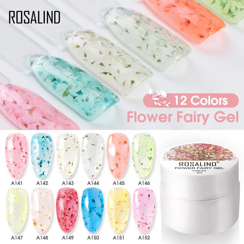 

ROSALIND Nail Art Gel Varnishes Dried Flower Fairy Soak Off Gel Nail Polish Manicure UV LED Primer Gel Polish For Nails Design