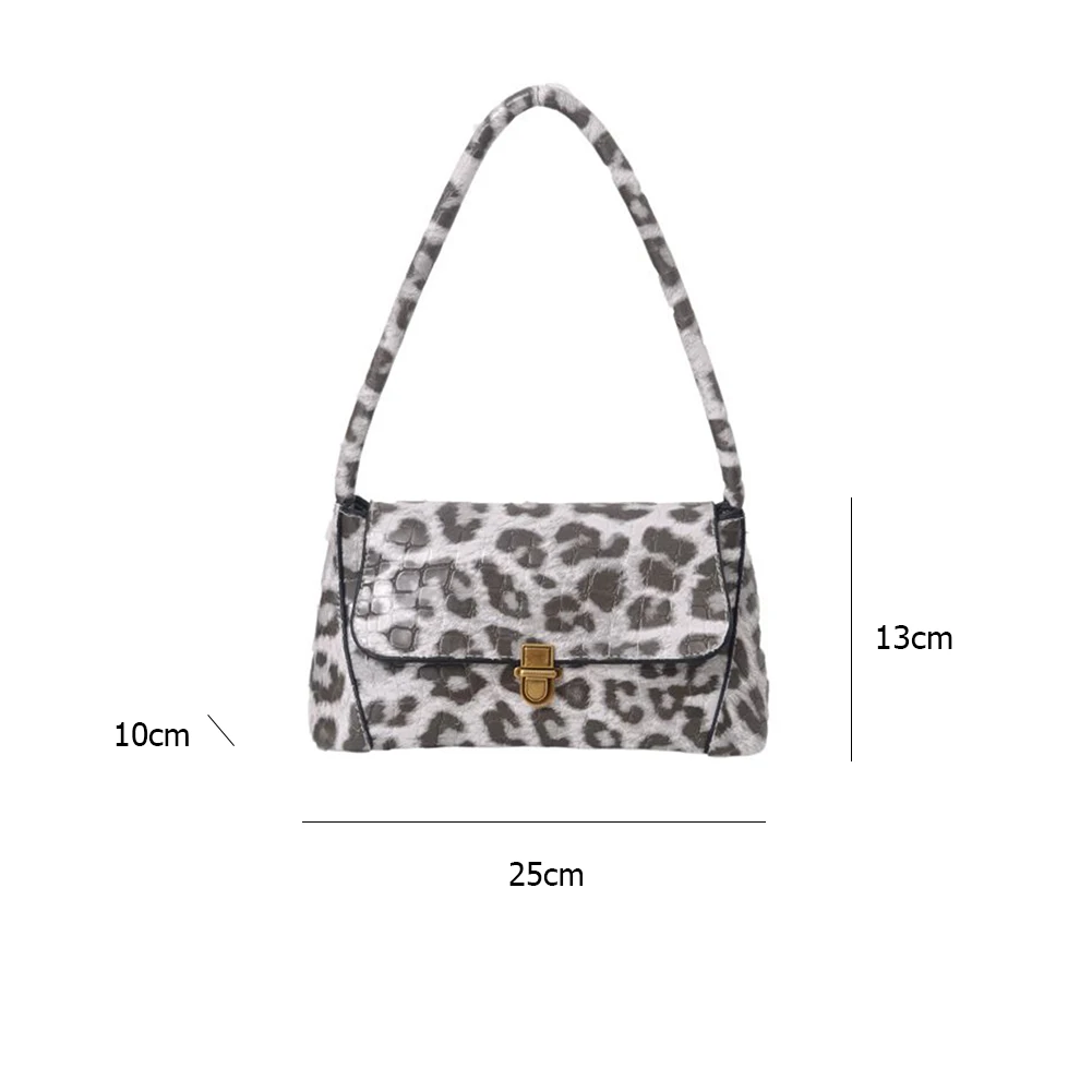 

Women Leopard Shoulder Underarm Bag Retro PU Portable Female Flap Handbags Totes Youth Ladies Simple Versatile Bag