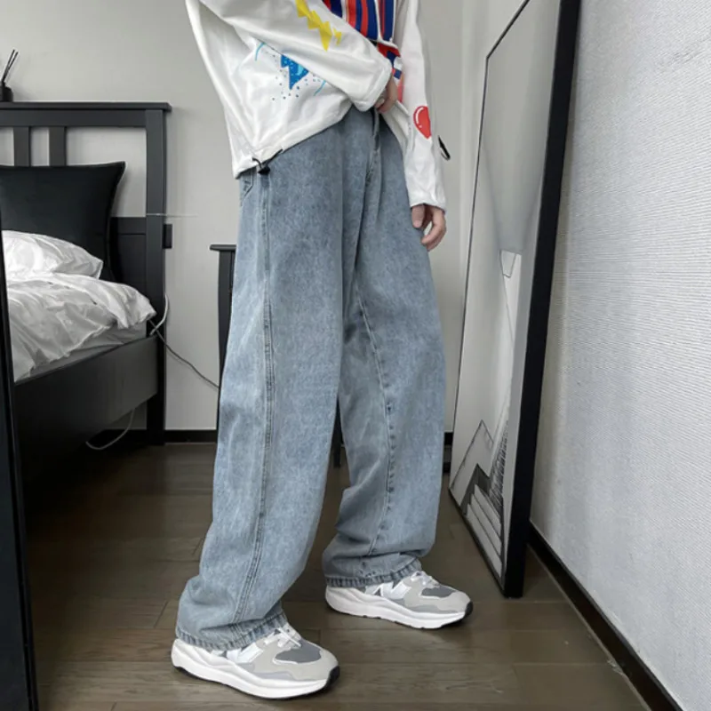 

Gray Blue Black Baggy Jeans Men's Fashion Retro Wide-leg Jeans Men Streetwear Loose Hip-hop Straight Denim Trousers Mens M-2XL