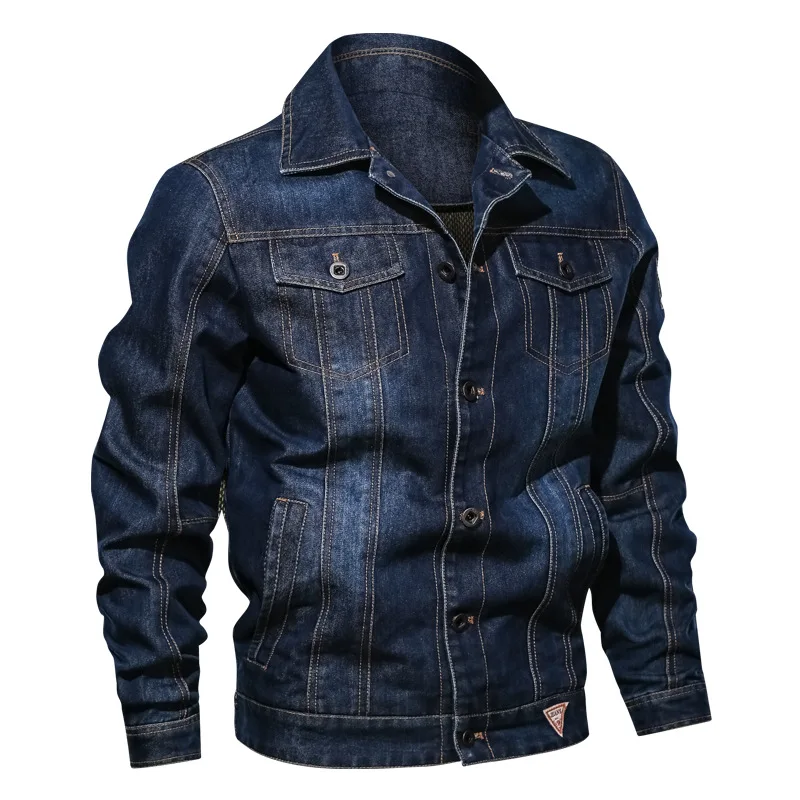 

2021 New Casual Men's Denim Clip Large Size Multi-pocket Lapel Jacket Trendy Fashion Jeans Coat Solid Color Motorcycle Jacket