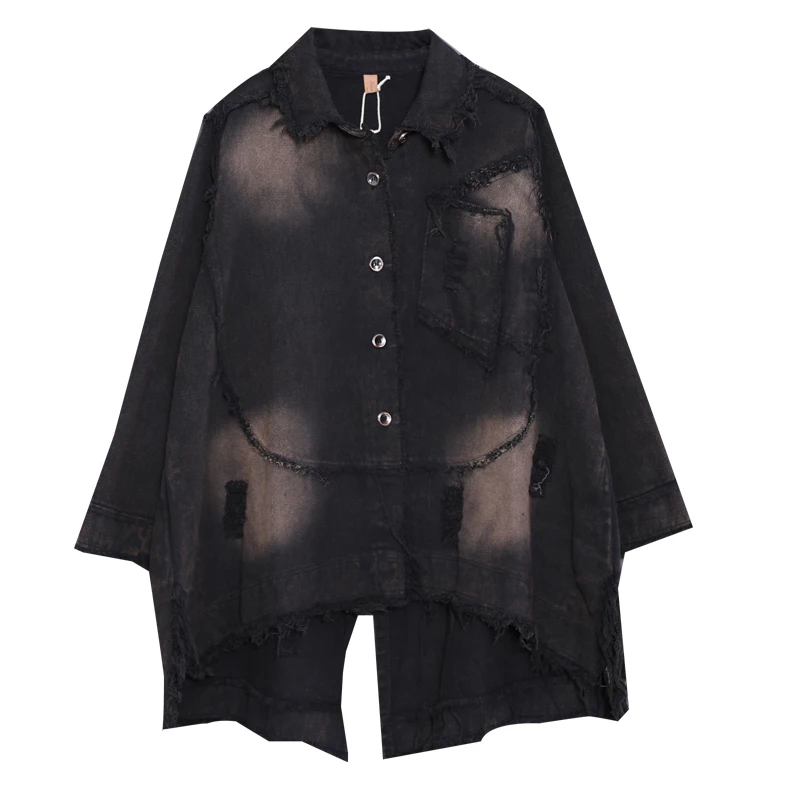 Женское Ковбойское пальто [EWQ] асимметричное Свободное с квадратным воротником и