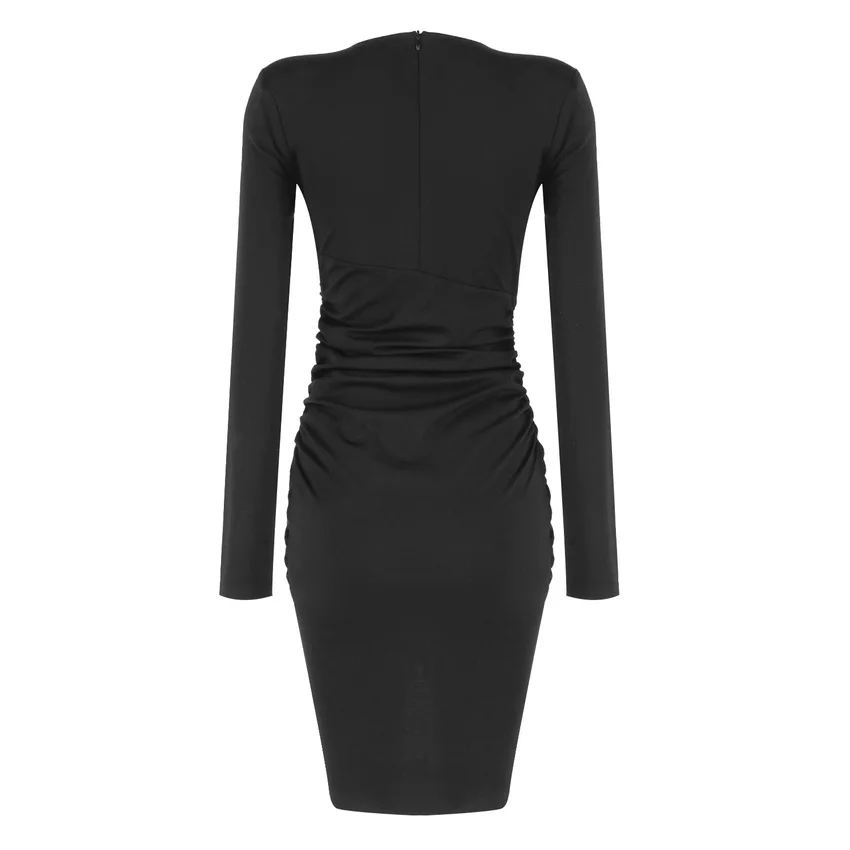 

Bevenccel 2020 New Arrival Black Cotton Bodycon Women Dress Sexy Long Sleeve V Neck Draped Elegant Celebrity Evening Party Dress