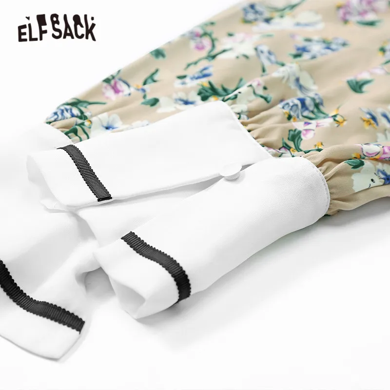 ELFSACK, разноцветное женское платье с цветочным принтом, с оборками, с поясом,, Осеннее, с воланом, рукав, бохо, повседневное, для офиса, для девушек, повседневные платья