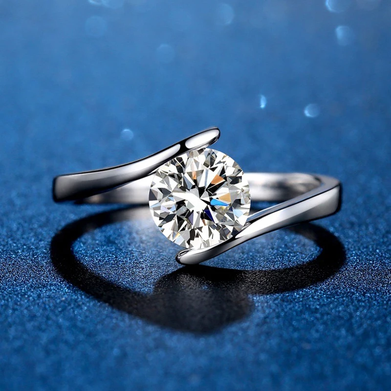 

2021 Mossan Diamond Ring Mossan S925 Sterling Silver Ring VVS1 Cleanliness With Gra certificate 0.5ct 1ct （Angel kiss）серьги