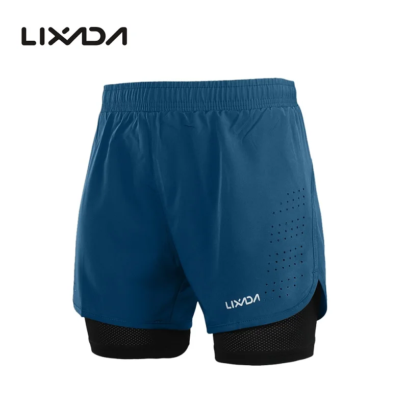 Dark Blue Lixada мужские велосипедные шорты, быстросохнущие, дышащие, для активных тренировок, упражнений, пробежек, бега, спортивные шорты с более длинной подкладкой - Цвет: Dark Blue