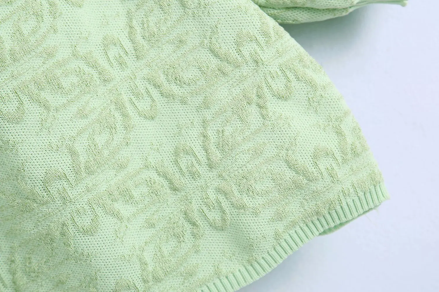 

Women Vintage Square Neck Short Sleeve Jacquard T-shirt Fashion Puff Sleeve Short Green Slim Chic Female Tops