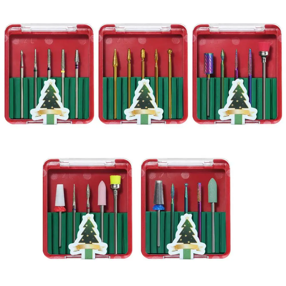 

5 Styles Optional Polishing Head Set Manicure Tungsten Steel Polishing Head High Hardness Christmas Nail Polishing Head