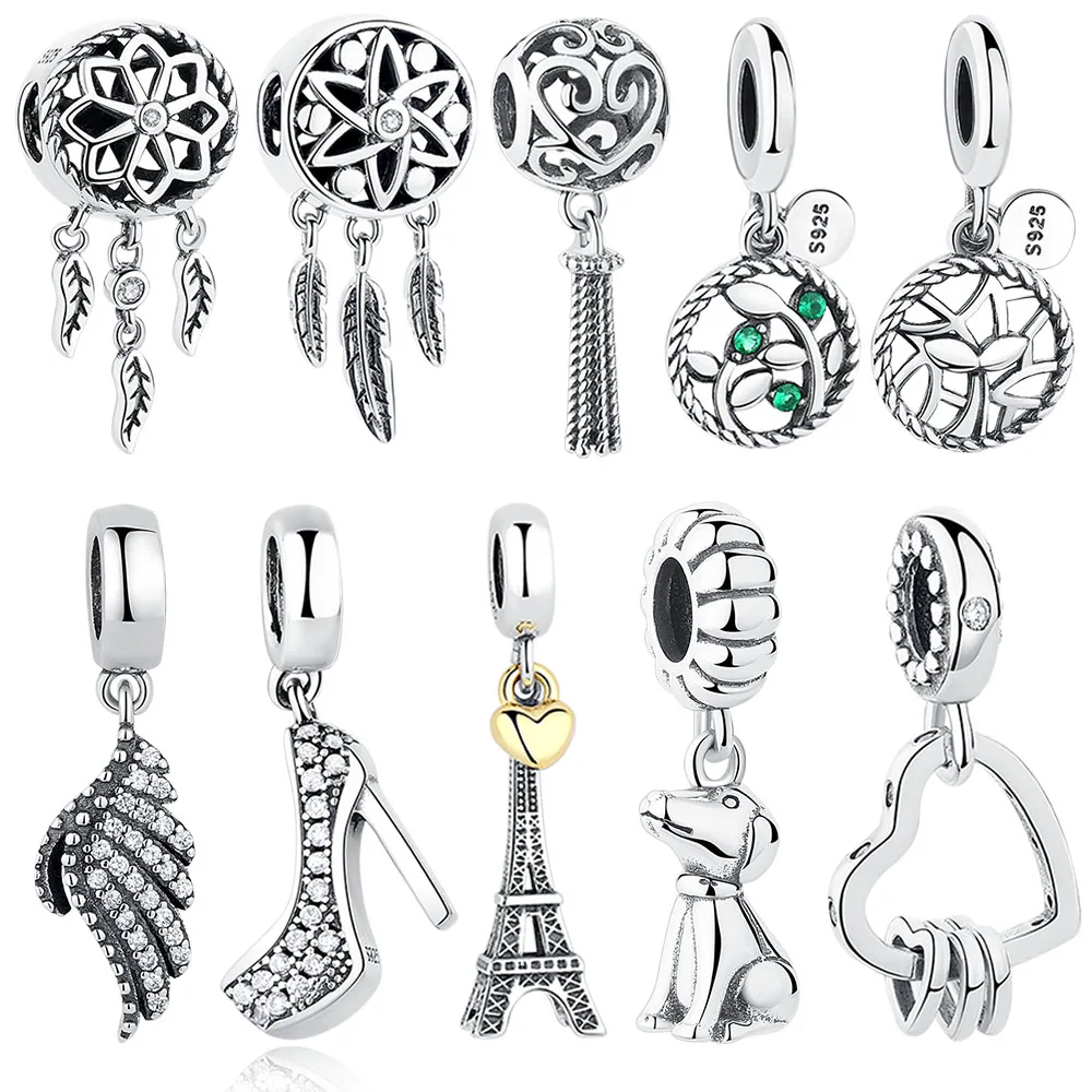 ELESHE, браслет Pandora, подвески, 925 пробы, серебро, Минни, счастливый глаз, сердце, бусины, прозрачный CZ, подвески, сделай сам, ювелирное изделие