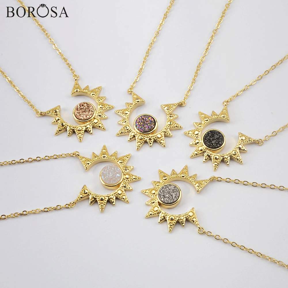 Ожерелье с подвеской BOROSA из натурального агата и титана 18 дюймов золотое