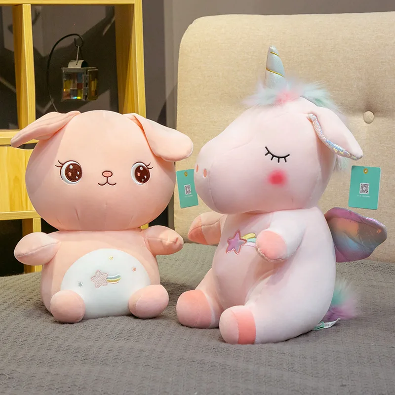 

45cm New Cute Rainbow Unicorn Moving Ear Plush Stuffed Toy Bunny Cartoon Doll Super Soft Decor Sweet Kawaii Accompany Kids' Gift