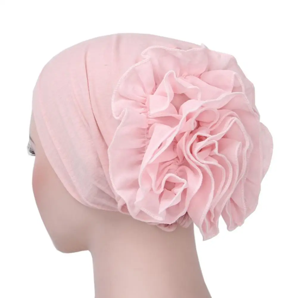 

2021 Woman Big Flower Turban Hair Accessories Cloth Hair Bands Hat Chemo Beanie Ladies Muslim Solid Hair Loss Scarf Cap