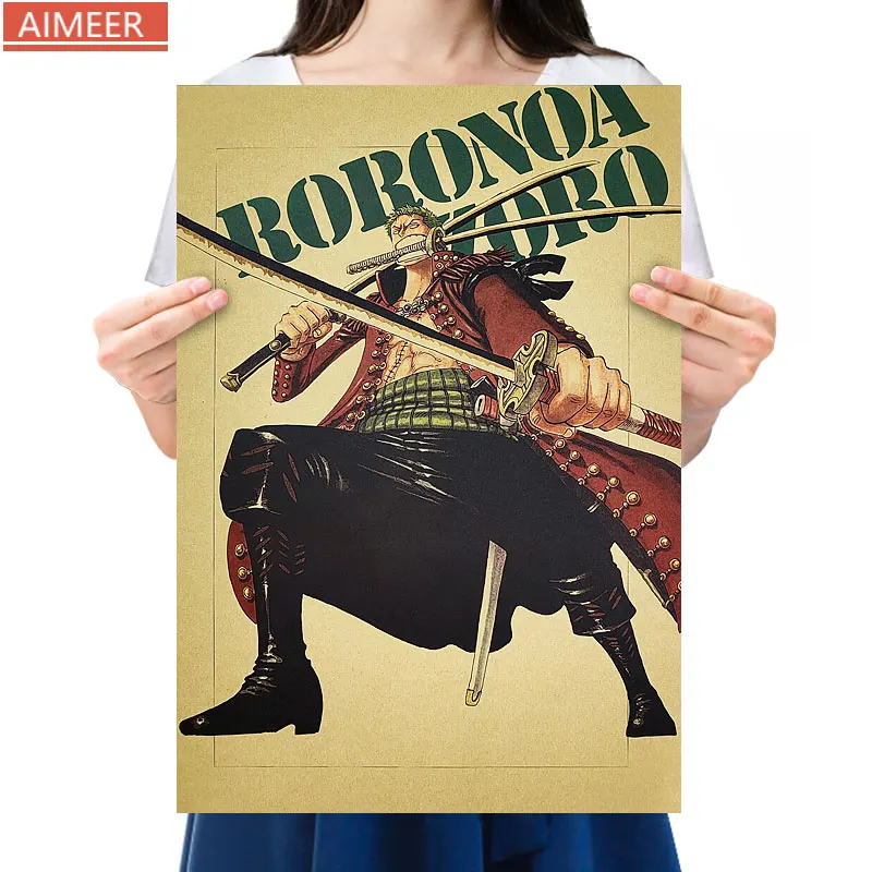 

Anime One Piece Roronoa Zoro Poster Character Retro Kraft Paper Series Bar Cafe Decor Painting Wall Stickers 51*36cm