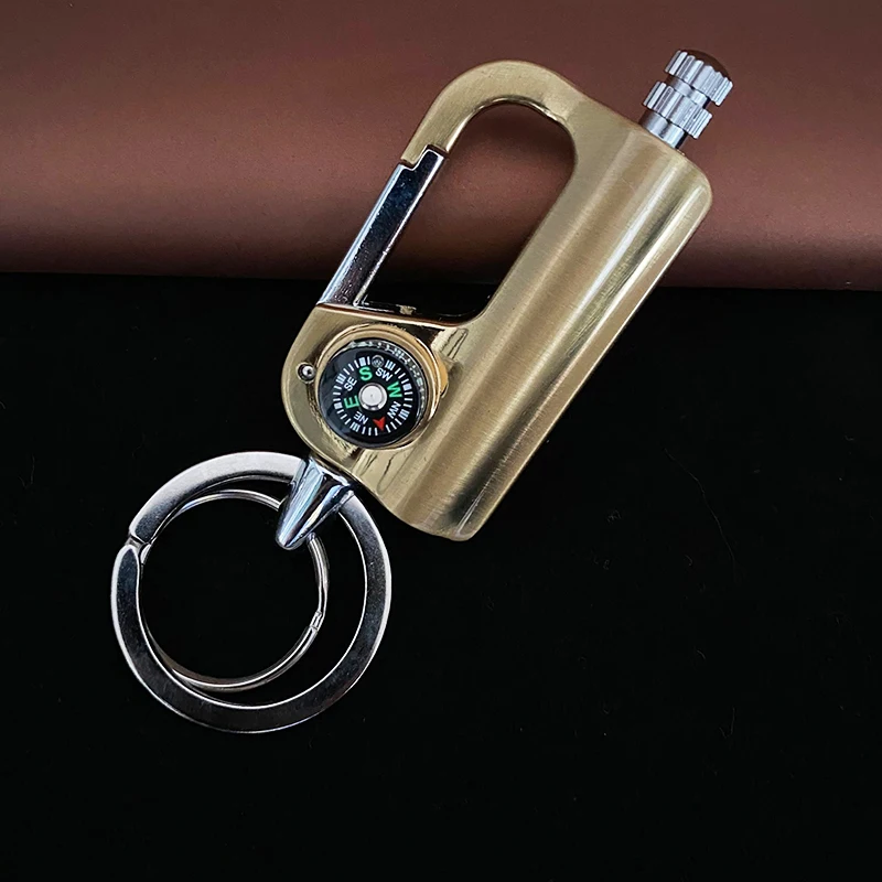 

Permanent Carabiner Match Lighter Outdoor Waterproof Compass Metal Gasoline Keychain Flint Lighter Fire Starter Survival Tool