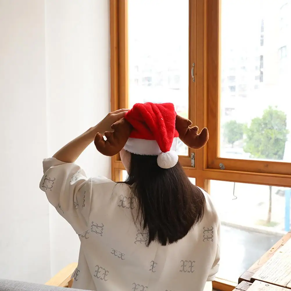 

Christmas Cotton Hat with Antlers Soft Cute Navidad Natal Holiday Cap Christmas Supplies for Adult children Decoration