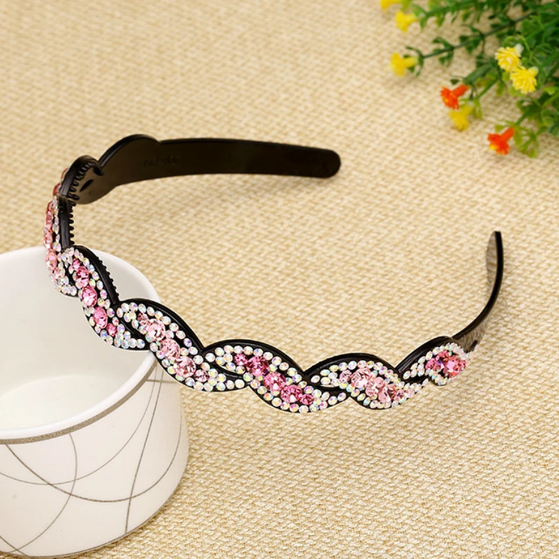 

Korean Colorful Rhinestone Toothed Headband Toughness Plastic Clamping Hair Accessories for Girls Angel Costume Hair Bow