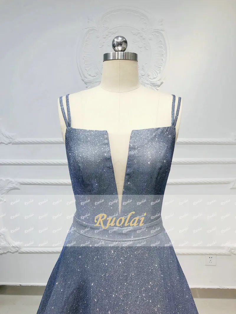 Глубокий v-образный вырез Вечерние платья Длинные 2019 блестящие Спагетти ремень с