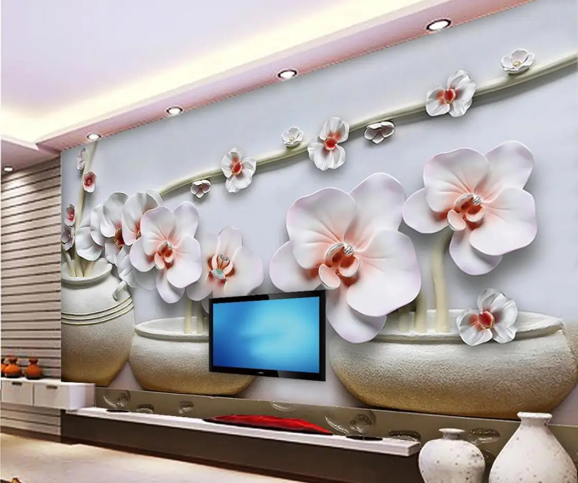 Тисненый цветок фаленопсиса настенная бумага Цветочная Настенная роспись холст