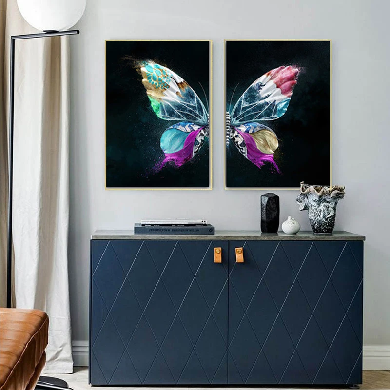 

Nordic Abstract Canvas Painting Color Gold Butterfly Wall Art Poster Prints Wall Pictures for Bedroom Decoration Home Decor