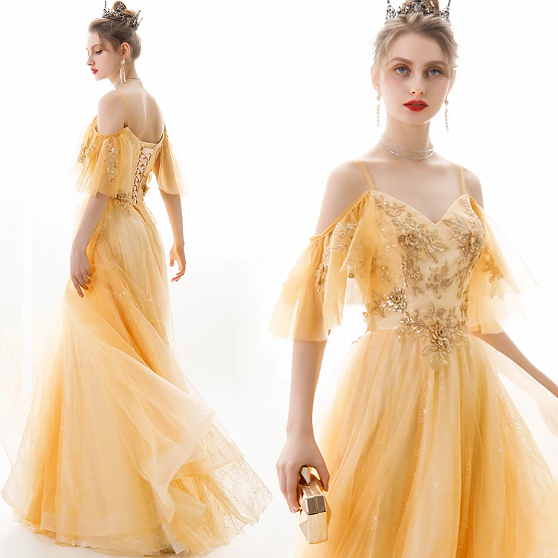 Robe De Soiree длинное вечернее платье 2020 Тюль официальное с аппликацией на выпускной