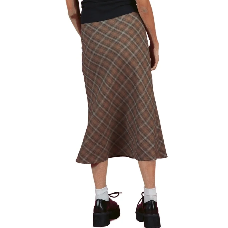 

Indie Aesthetics Printing A-Line Long Skirt Y2K E-Girls Streetwear 2021 Summer Vintage 90s Plaid High Waist Brown Midi Skirts